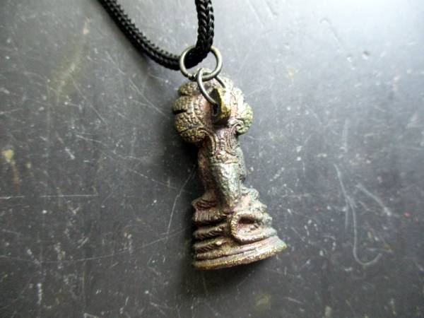 Kette, Baumwollband, Buddha, Messing, geschwärzt, Meditation