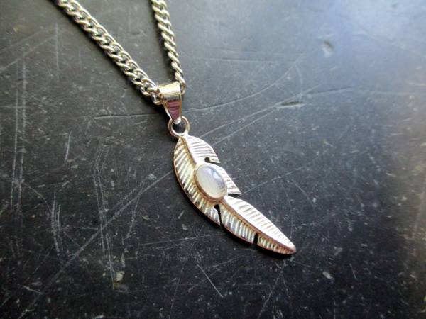 Anhänger, Silber, Feder, Mondstein, Schmuck, Unisex