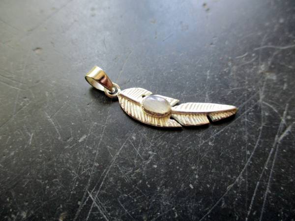 Anhänger, Silber, Feder, Mondstein, Schmuck, Unisex