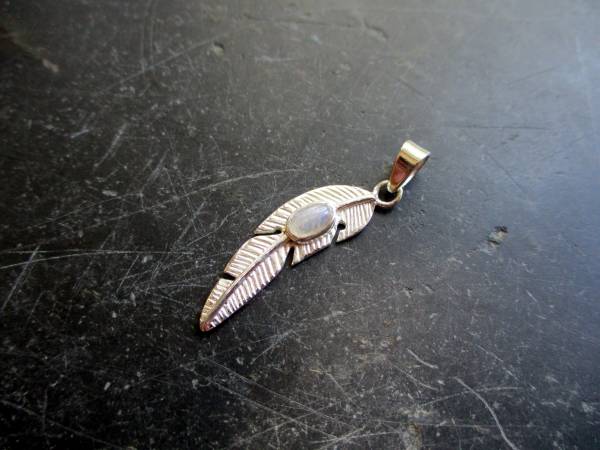 Anhänger, Silber, Feder, Mondstein, Schmuck, Unisex