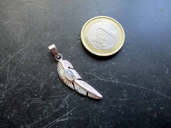 Anhänger, Silber, Feder, Mondstein, Schmuck, Unisex
