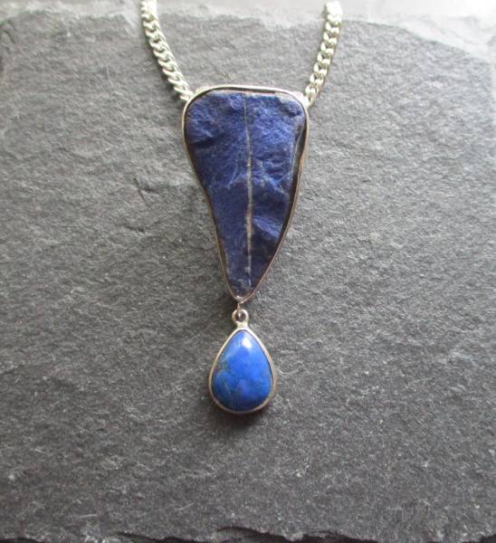 Lapislazuli Anhänger, Silber, Anhänger, Lapislazuli, Lapis, blau, 2 Steine