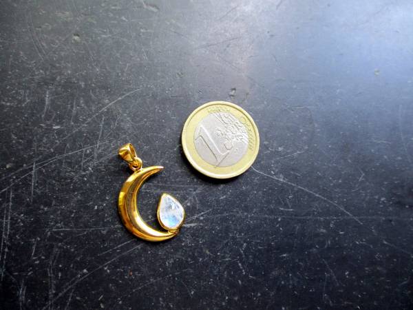 Anhänger, Sterlingsilber, vergoldet, Mond, Mondstein, weiß, Magie, Intuiton