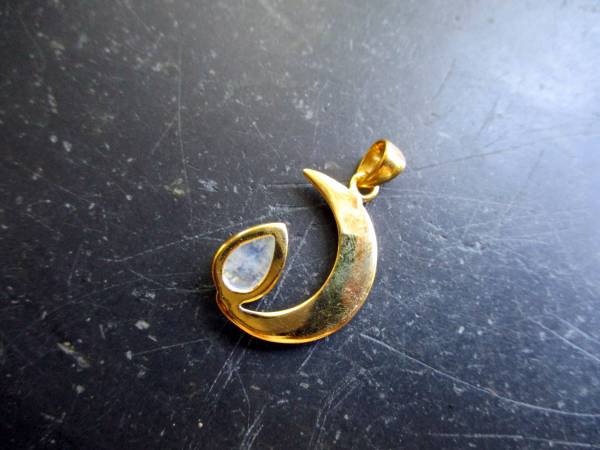 Anhänger, Sterlingsilber, vergoldet, Mond, Mondstein, weiß, Magie, Intuiton