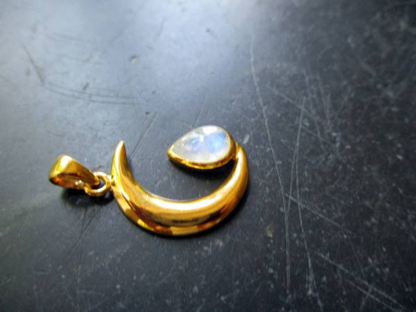 Anhänger, Sterlingsilber, vergoldet, Mond, Mondstein, weiß, Magie, Intuiton