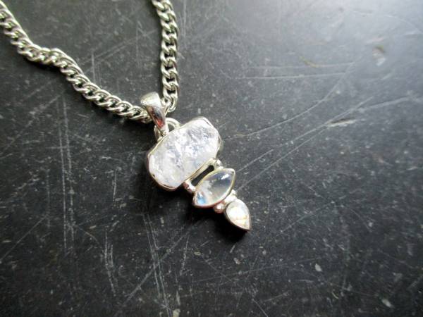 Anhänger, Sterlingsilber, Mondstein, 3 Steine, schimmernd, Schmuck, Braut