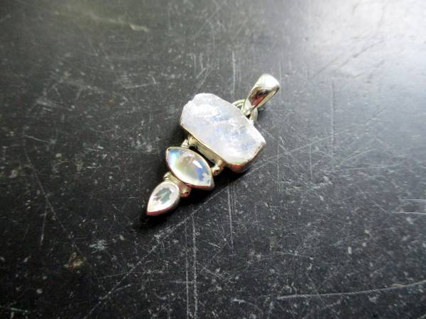 Anhänger, Sterlingsilber, Mondstein, 3 Steine, schimmernd, Schmuck, Braut
