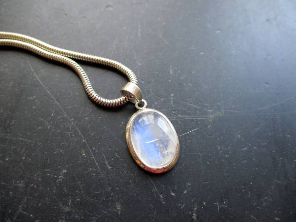 Anhänger, Sterlingsilber, Mondstein, mittel, oval, weiß, schimmernd, Schmuck, Frauen, Mädchen