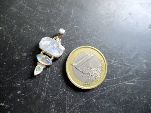 Anhänger, Sterlingsilber, Mondstein, 3 Steine, schimmernd, Schmuck, Braut
