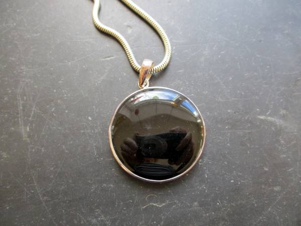 Anhänger, Sterlingsilber, Obsidian, schwarz, rund, Schmuck, Frauen, Männer