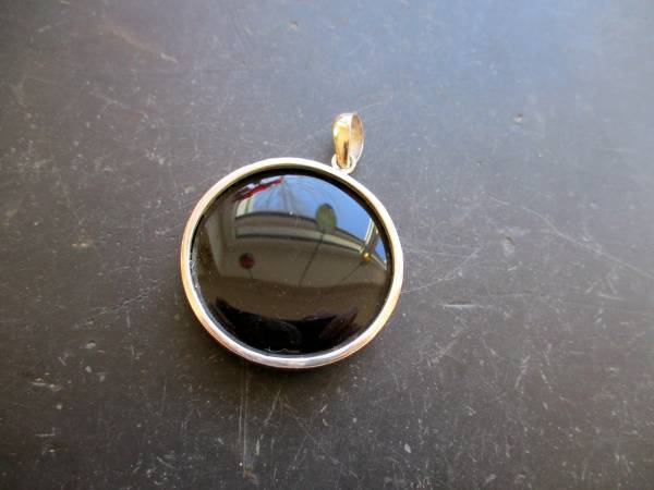 Anhänger, Sterlingsilber, Obsidian, schwarz, rund, Schmuck, Frauen, Männer