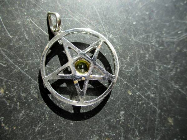 Anhänger, Pentagramm,  Sterlingsilber, Talismann, Schutz, Wicca, Schamane, Peridot, groß