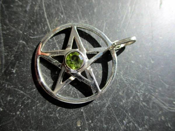 Anhänger, Pentagramm,  Sterlingsilber, Talismann, Schutz, Wicca, Schamane, Peridot, groß