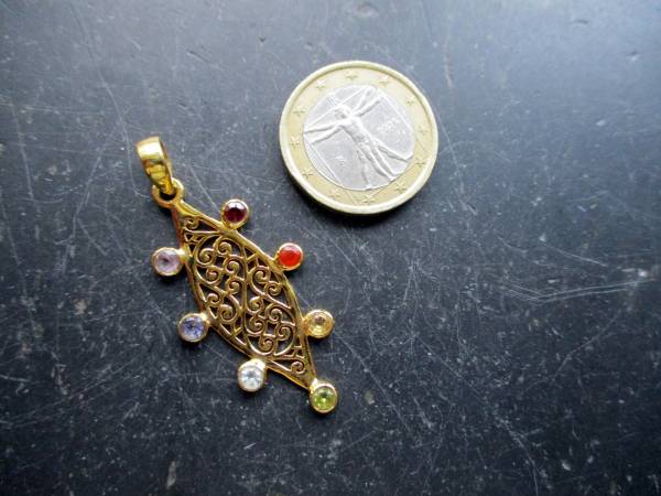 Anhänger, Sterlingsilber, vergoldet, Chakra, Edelsteine, Raute, Unisex