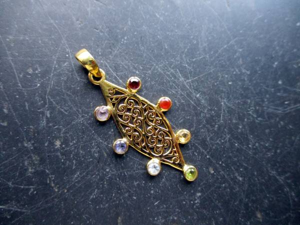 Anhänger, Sterlingsilber, vergoldet, Chakra, Edelsteine, Raute, Unisex