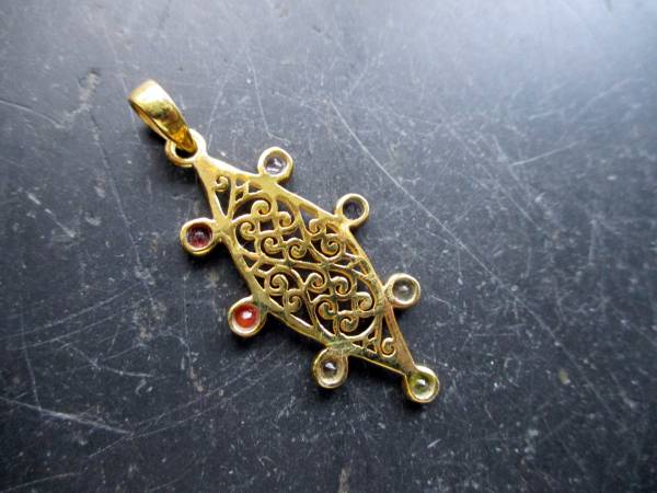 Anhänger, Sterlingsilber, vergoldet, Chakra, Edelsteine, Raute, Unisex