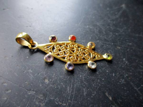 Anhänger, Sterlingsilber, vergoldet, Chakra, Edelsteine, Raute, Unisex