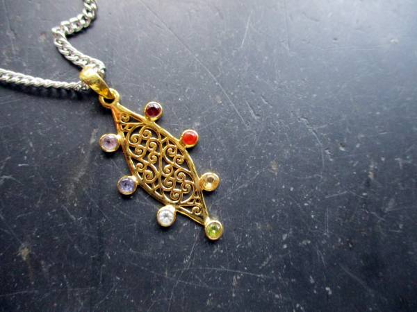 Anhänger, Sterlingsilber, vergoldet, Chakra, Edelsteine, Raute, Unisex