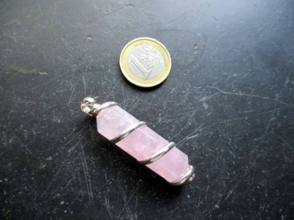 Anhänger, Silberdraht, Rosenquarz, hell, Stab, Unisex