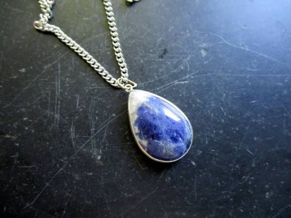 Anhänger, Sterlingsilber, oval, Sodalith, blau, Unisex