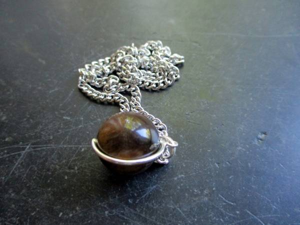 Anhänger, Tigerauge, Kugel, Stelingsilber, braun, Unisex