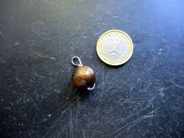 Anhänger, Tigerauge, Kugel, Stelingsilber, braun, Unisex