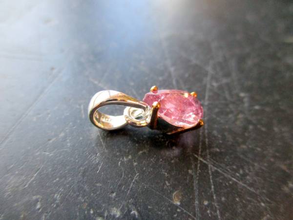 Anhänger, Sterlingsilber, Turmalin, rosa, facettiert, teilweise vergoldet, Schmuck, Frauen