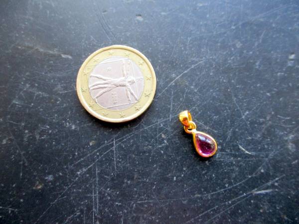 Anhänger, Sterlingsilber, vergoldet, Turmalin. rot, Tropfen, Schmuck, Frauen