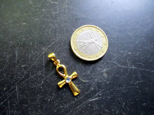 Anhänger, Ankh, Sterlingsilber, vergoldet, Mondstein, facettiert, Ägypten, Schutz, Heilung, Isis