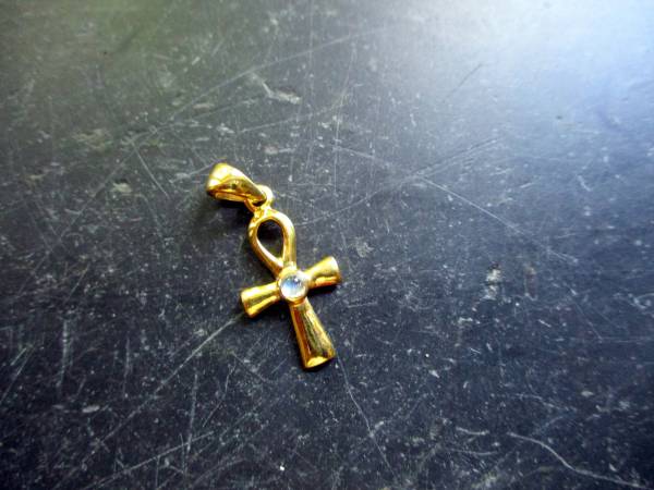 Anhänger, Ankh, Sterlingsilber, vergoldet, Mondstein, facettiert, Ägypten, Schutz, Heilung, Isis