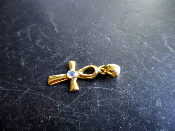 Anhänger, Ankh, Sterlingsilber, vergoldet, Mondstein, facettiert, Ägypten, Schutz, Heilung, Isis