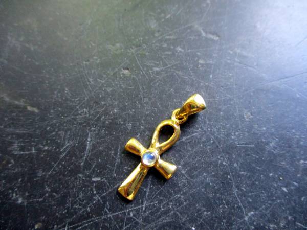 Anhänger, Ankh, Sterlingsilber, vergoldet, Mondstein, facettiert, Ägypten, Schutz, Heilung, Isis