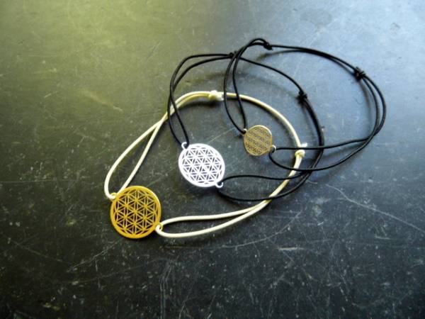 Armband, Symbolarmband, Blume des Lebens, groß, Sterlingsilber, veroldet, Gummi, verstellbar, Frauen, Mädchen