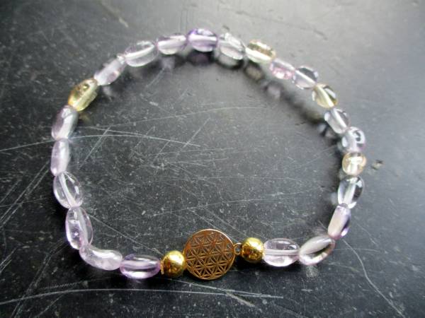 Armband, Symbol Armband, Amethyst, helllila, Blume des Lebens, Silber vergoldet