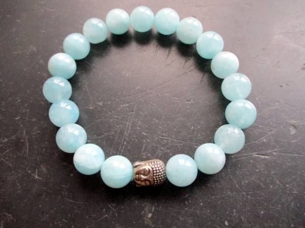Armband, Aquamarin  Metall, Buddha Kopf, Schmuck, Unisex, Männer