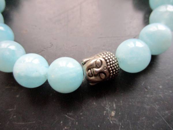 Armband, Aquamarin  Metall, Buddha Kopf, Schmuck, Unisex, Männer