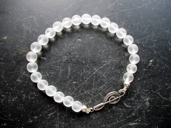 Armband, Bergkristall, matt, Notenschlüssel,  Schmuck, Frauen