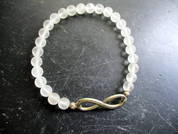 Armband, Bergkristall, matt, Symbolarmband, Infinity, Metall, Schmuck, Unisex