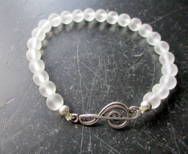 Armband, Bergkristall, matt, Notenschlüssel,  Schmuck, Frauen