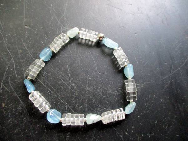 Armband, Bergkristall, Aquamarin, weiß, hellblau, Schmuck, Frauen
