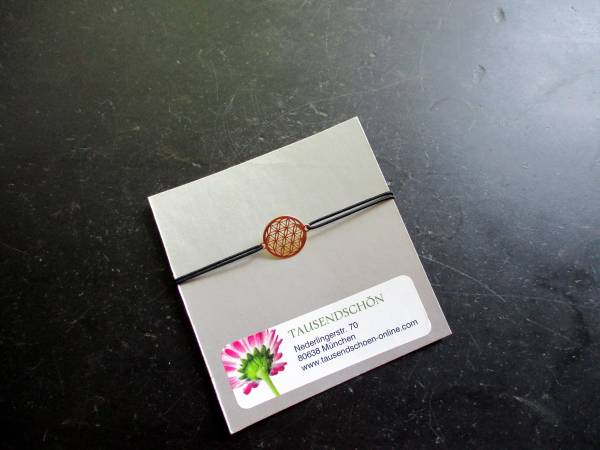 Armband, Symbolarmband, Blume des Lebens, groß, Sterlingsilber, veroldet, Gummi, verstellbar, Frauen, Mädchen