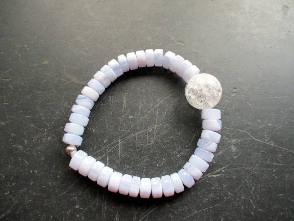 Armband, Chalcedon, hellblau, Kugel, Bergkristall, Schmuck, Frauen