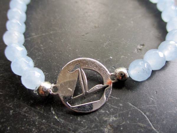 Armband, Edelstein, Chalcedon, hellblau, facettiert, Schiff, Segelschiff, Unisex