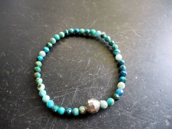 Armband, Chrysokoll, blau, grün, Sterlingsilber, facettiert, Schmuck, Frauen