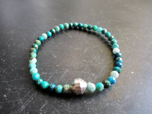 Armband, Chrysokoll, blau, grün, Sterlingsilber, facettiert, Schmuck, Frauen