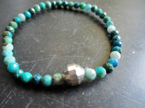 Armband, Chrysokoll, blau, grün, Sterlingsilber, facettiert, Schmuck, Frauen