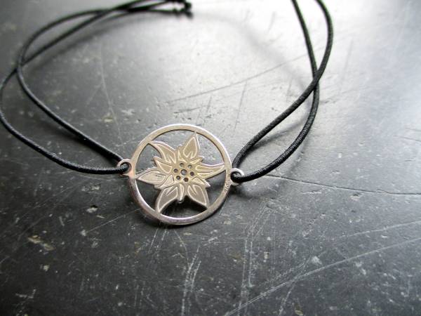 Armband, Symbolarmband, Sterlingsilber, Edelweiß, Gummi, verstellbar, Frauen, Mädchen