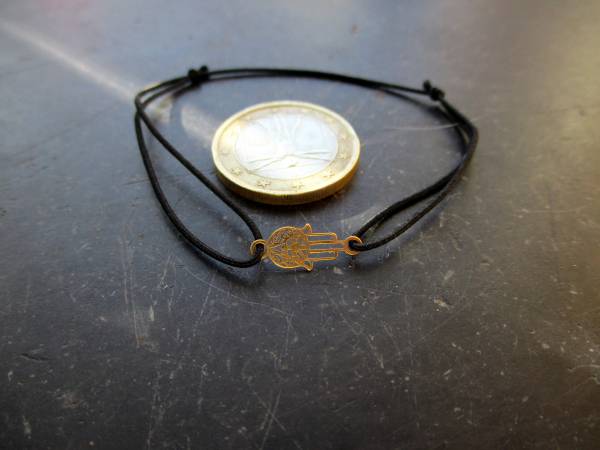 Armband, Symbolarmband, Hand von Fatima, klein, Sterlingsilber, vergoldet, Gummi, verstellbar, Frauen, Mädchen