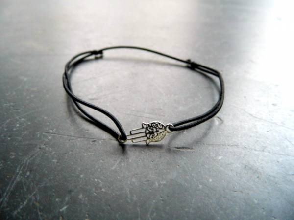 Armband, Symbol Armband, Hand von Fatima, Sterlingsilber, Gummi, verstellbar
