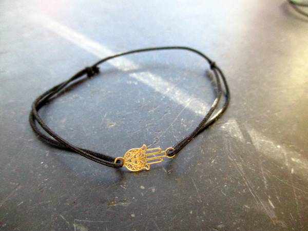 Armband, Symbolarmband, Hand von Fatima, klein, Sterlingsilber, vergoldet, Gummi, verstellbar, Frauen, Mädchen